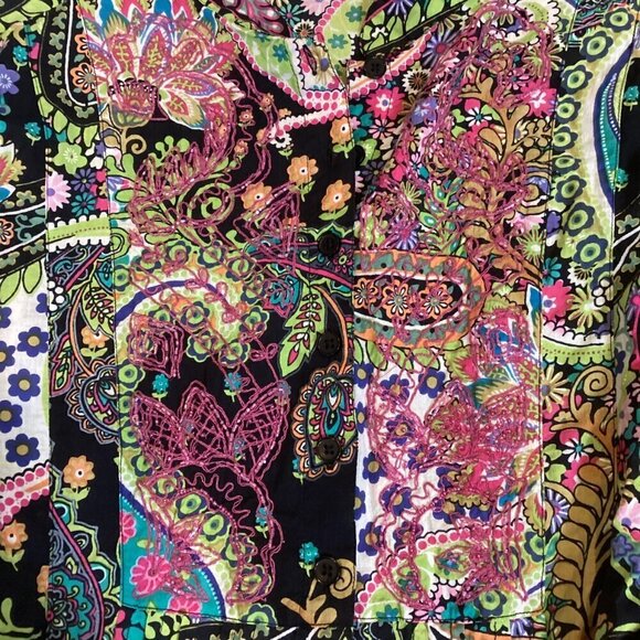 Bleu Bayou Boho Hippie Colorful Pleated Beaded Cotton Top L #328D - Picture 8 of 10